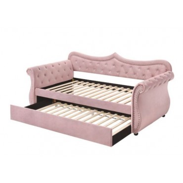 39420 Acme Furniture Pink Velvet Adkins Twin Daybed & Trundle