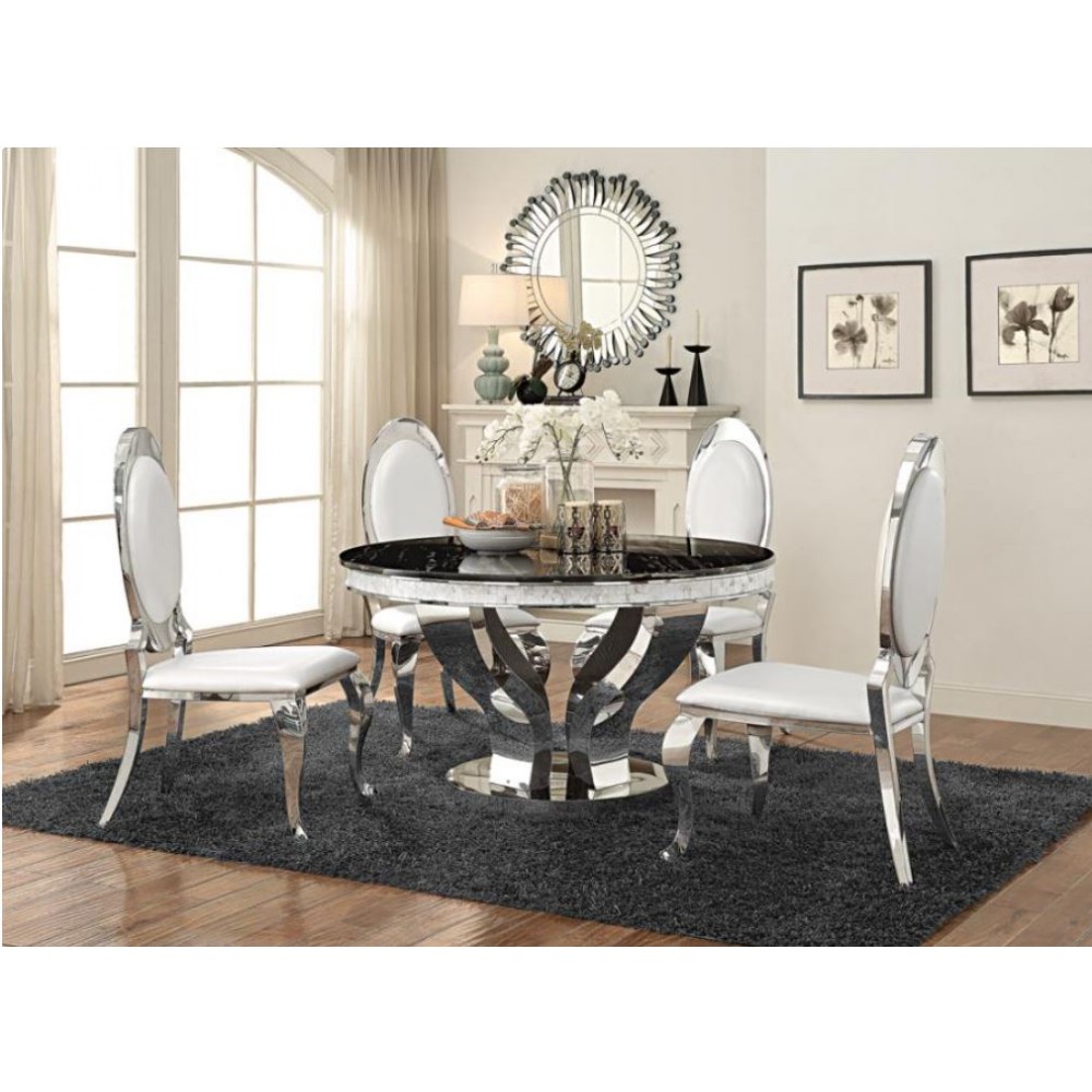 107891 Chrome and Black marble Finish 5 Pc Dining set By Coaster Furniture