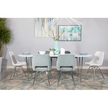 115141 Heather Oval Dining Table With Hairpin Legs Matte White And Chrome By Coaster Furniture