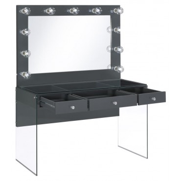 935923 3-drawer Vanity Desk with Lighting Mirror Grey High Gloss By Coaster Furniture