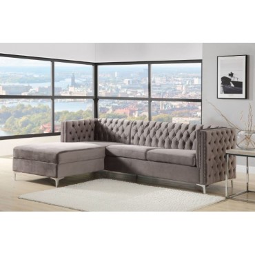 55495 Gray Velvet Sullivan Sectional Sofa By Acme Furniture