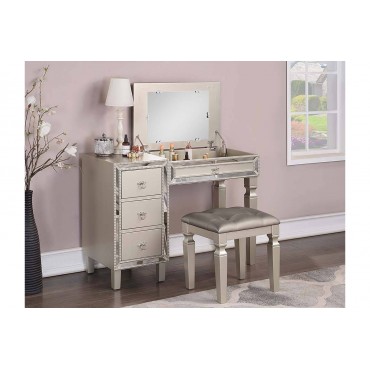 F4200 Silver Bedroom Vanity Set w/ Stool By Poundex